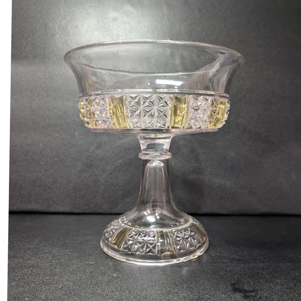 EAPG Yellow Paneled Compote, Antique Footed Serving Dish Replacement Centerpiece